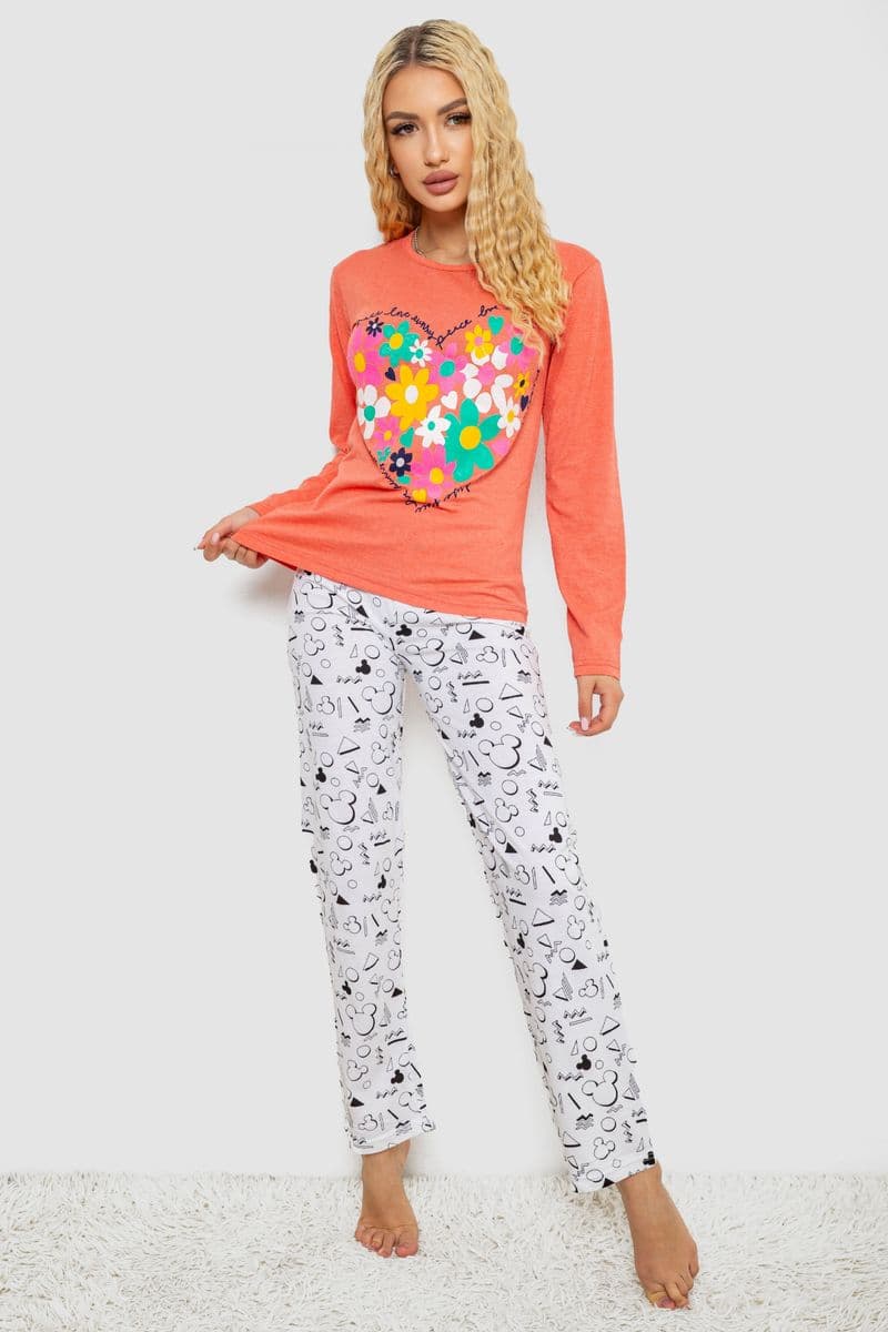 Піжама жіноча з принтом, колір помаранчевий, 243R1051 - зображення 1