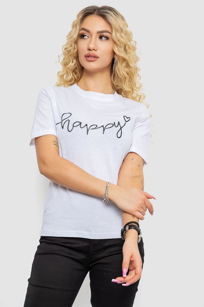Жіноча футболка з принтом, колір білий, 241R126 - зображення 1