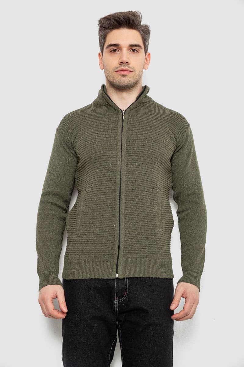 Кофта чоловіча на блискавці з кишенями, колір хакі, 161R1053 - зображення 1