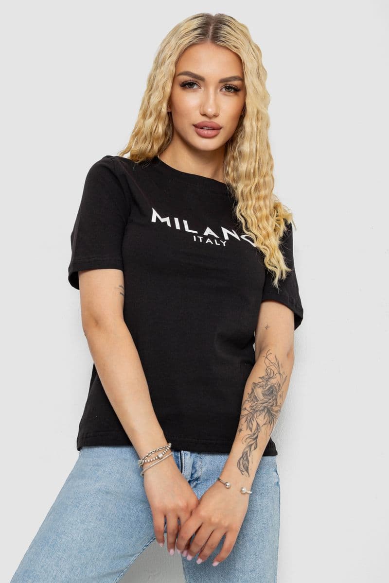 Футболка жіноча з принтом, колір чорний, 241R134 - зображення 1