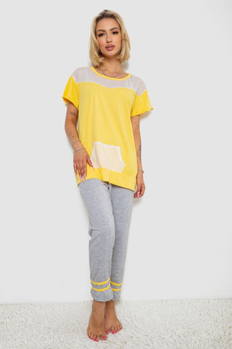 Піжама жіноча з принтом, колір жовтий, 243R1600-032-1 - зображення 1