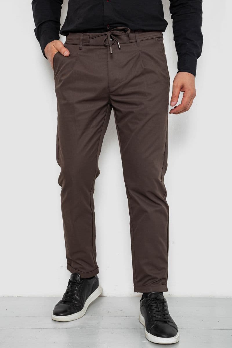 Штани чоловічі класичні однотонні, колір коричневий, 157RU02-013 - зображення 1