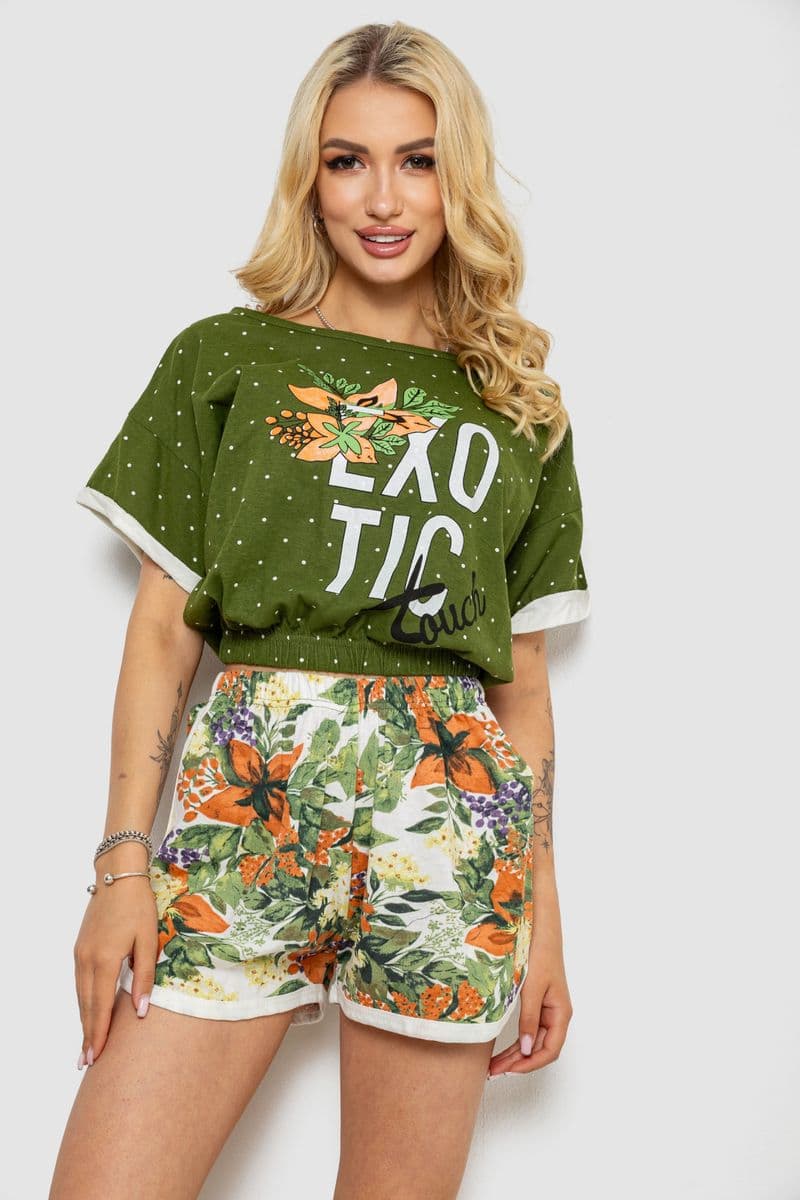 Піжама жіноча з принтом, колір зелений, 243R15452 - зображення 1