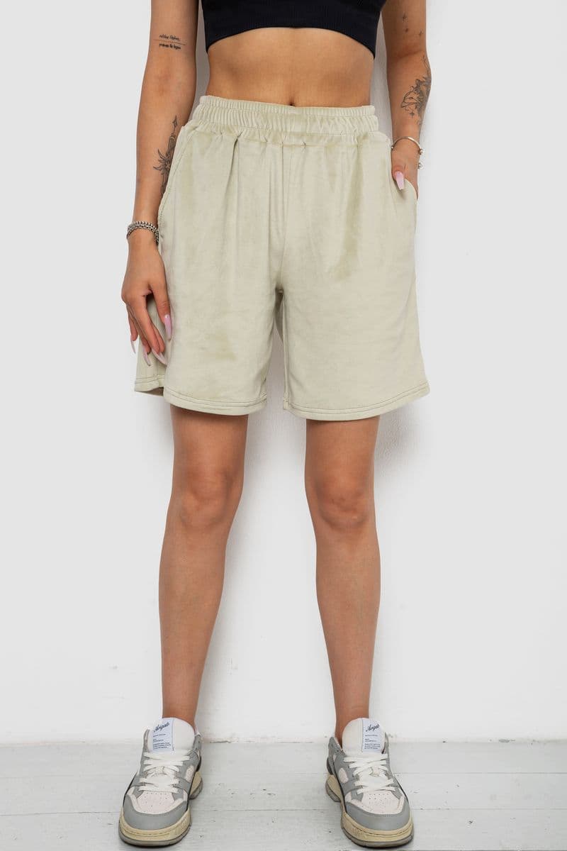 Шорти жіночі велюрові, колір оливковий, 238R106 - зображення 1