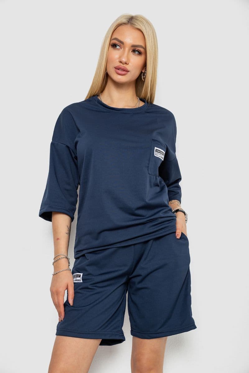 Костюм жіночий однотонний, колір темно-синій, 238R116-1 - зображення 1