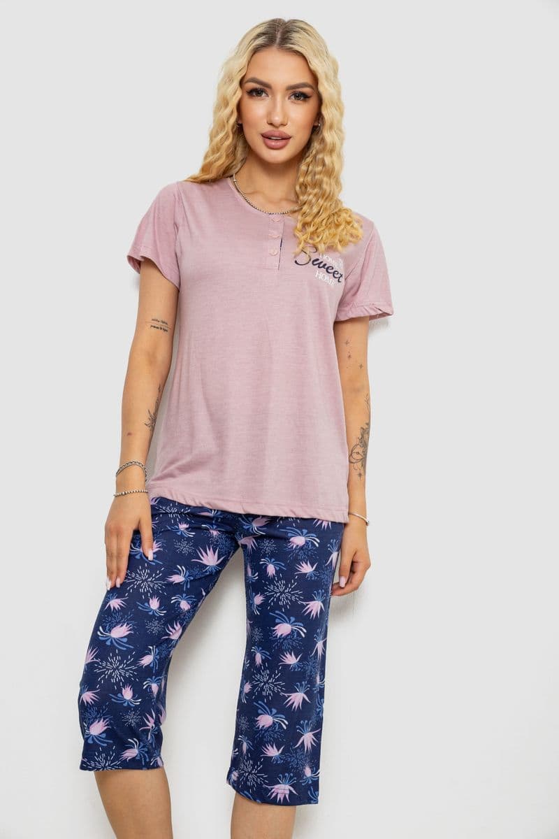 Піжама жіноча з принтом, колір пудровий, 243R10248 - зображення 1