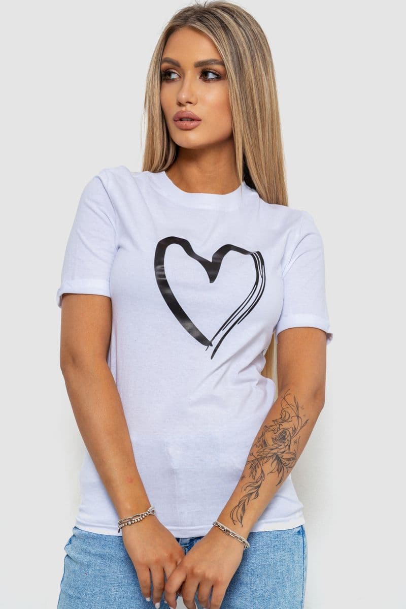 Футболка жіноча з принтом, колір білий, 238R01623 - зображення 1