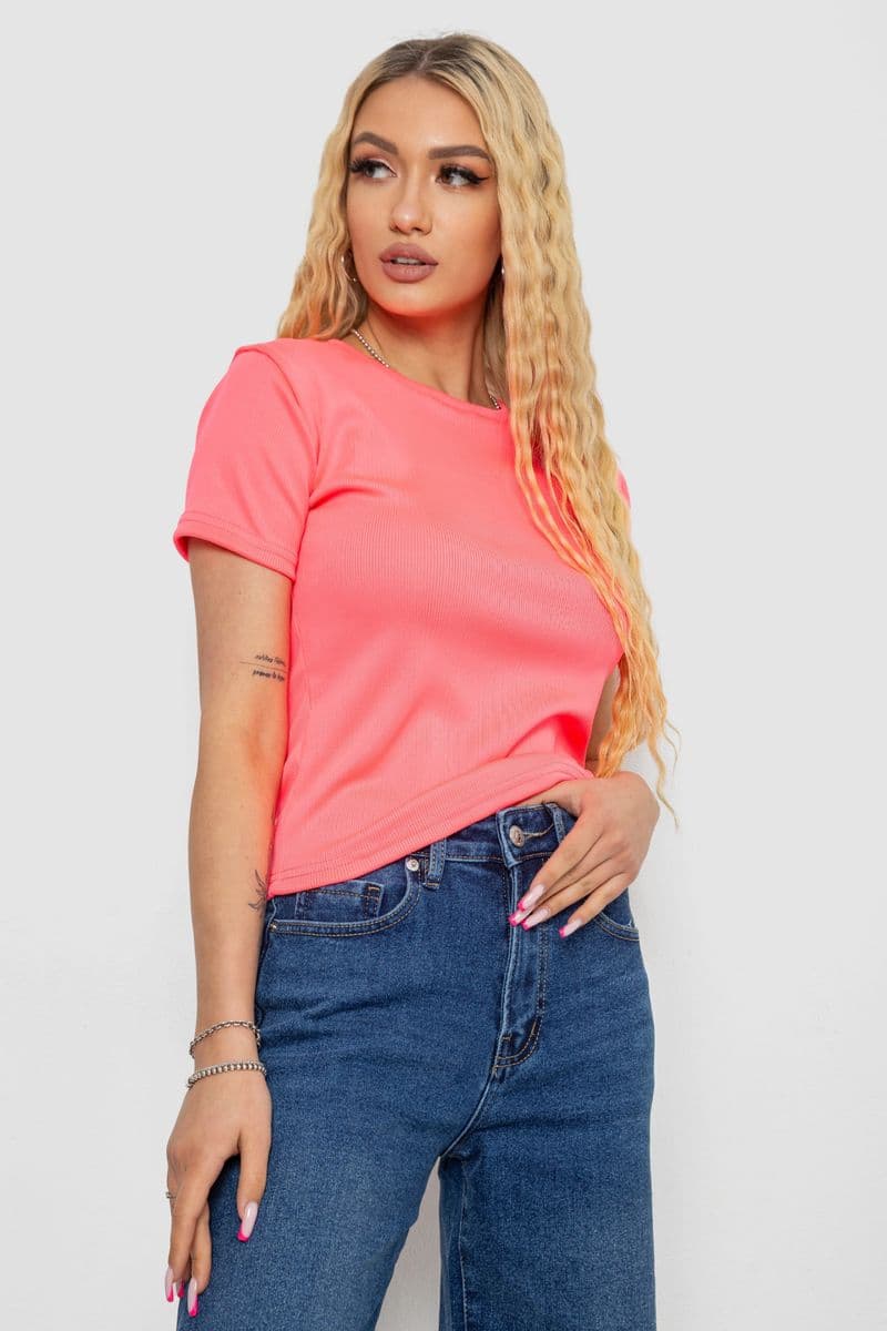 Футболка жіноча в рубчик, колір рожевий, 238R123-2 - зображення 1