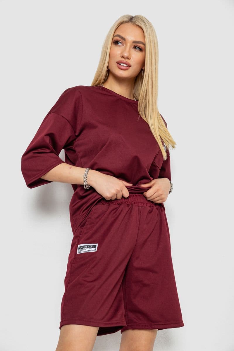 Костюм жіночий однотонний, колір бордовий, 238R116-1 - зображення 1