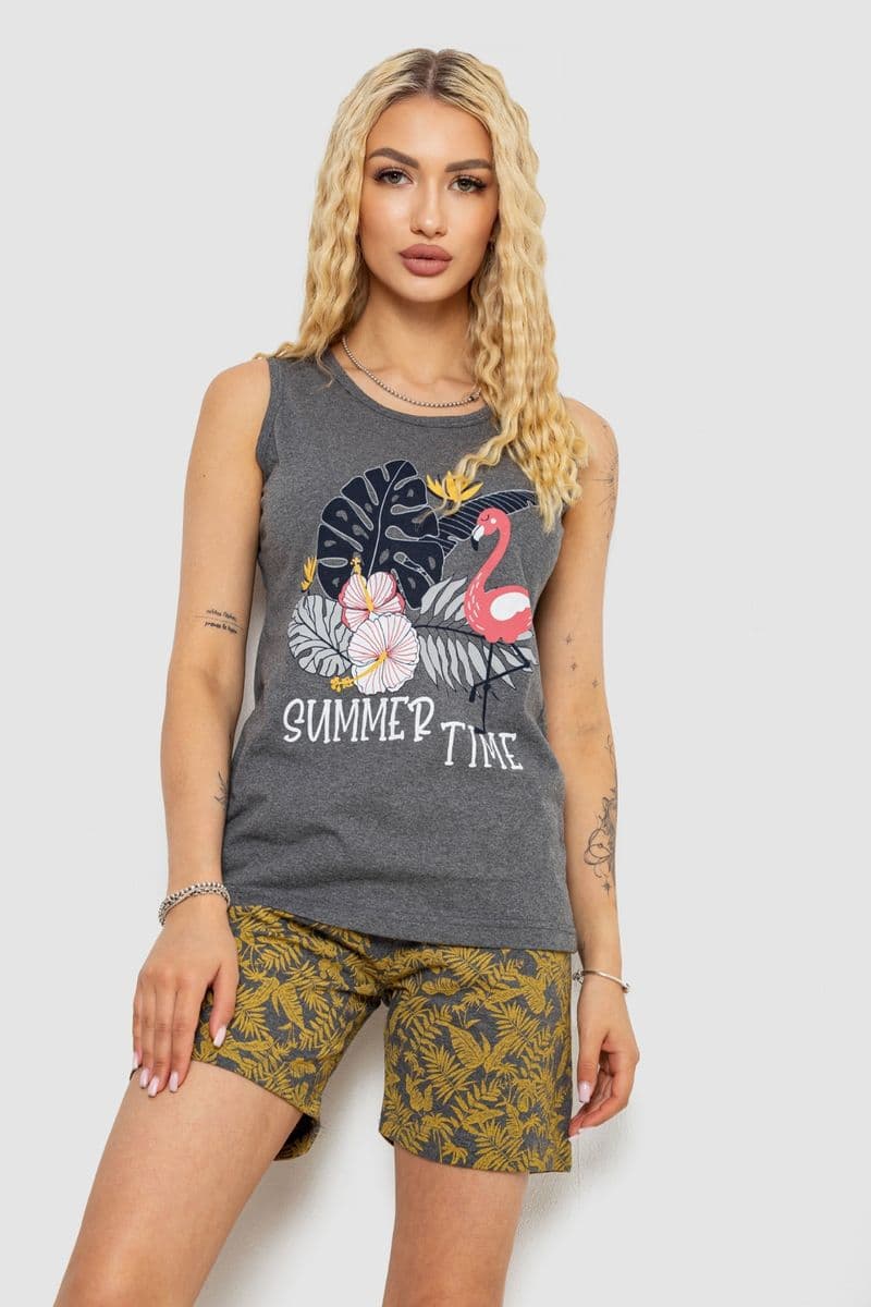 Піжама жіноча з принтом, колір сірий, 243R9639 - зображення 1