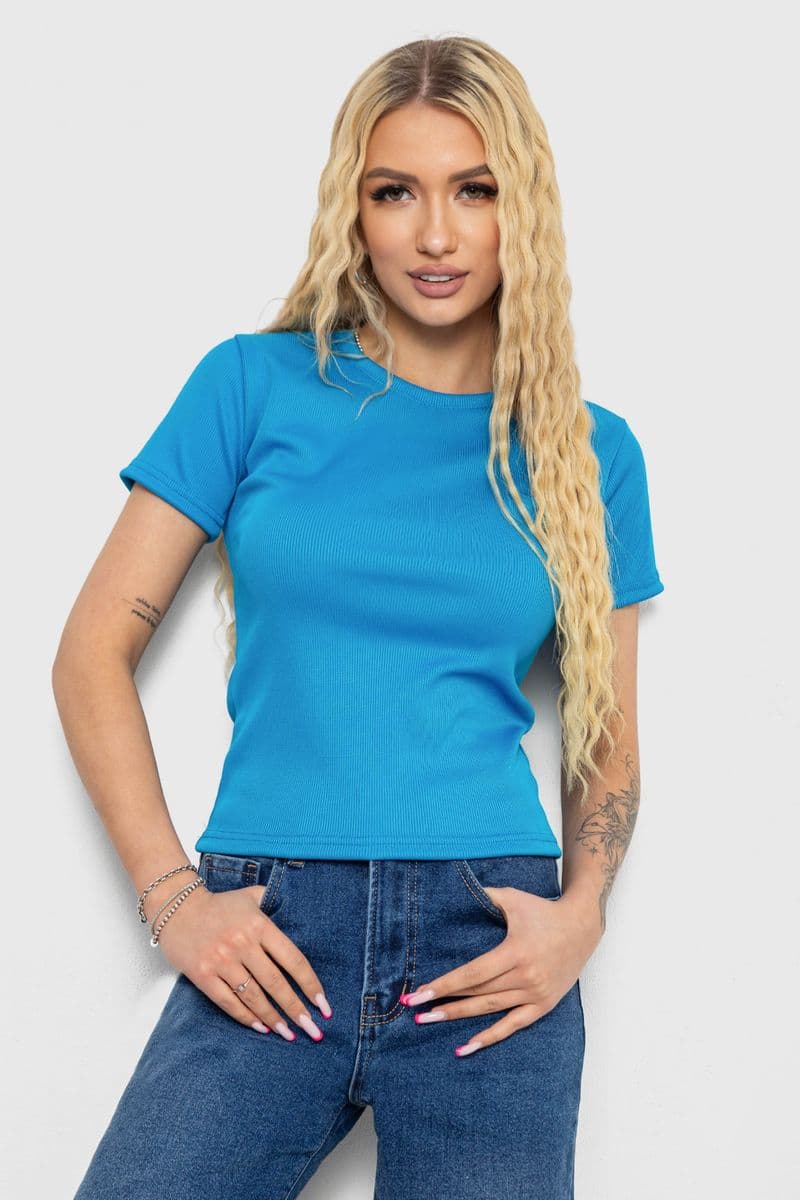 Футболка жіноча в рубчик, колір темно-блакитний, 238R123-2 - зображення 1