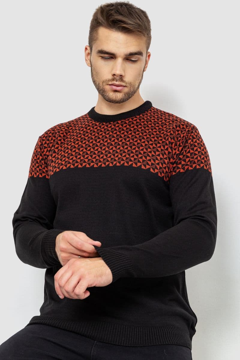 Светр чоловічий, колір чорно-теракотовий, 161R898 - зображення 1