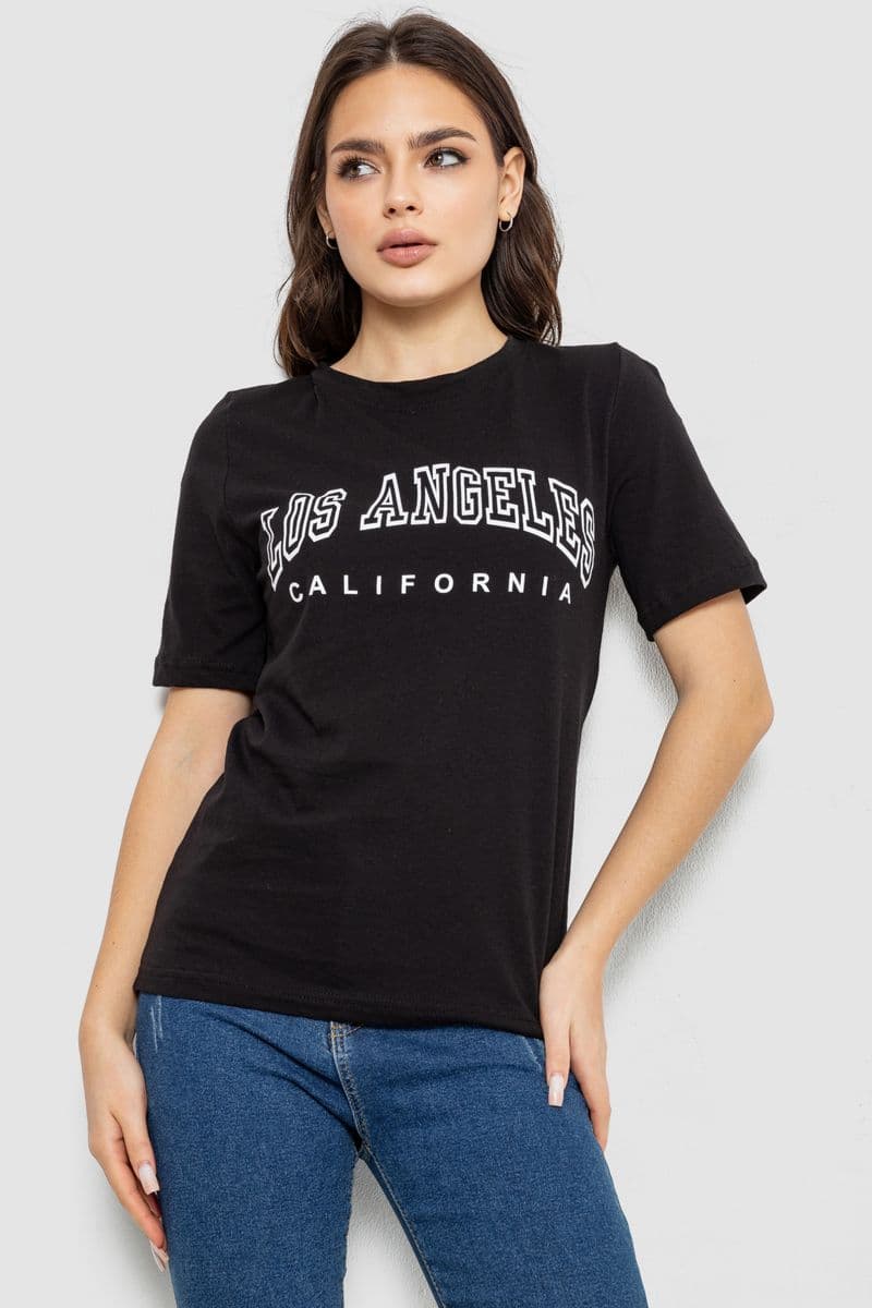 Футболка жіноча з принтом, колір чорний, 241R1832 - зображення 1