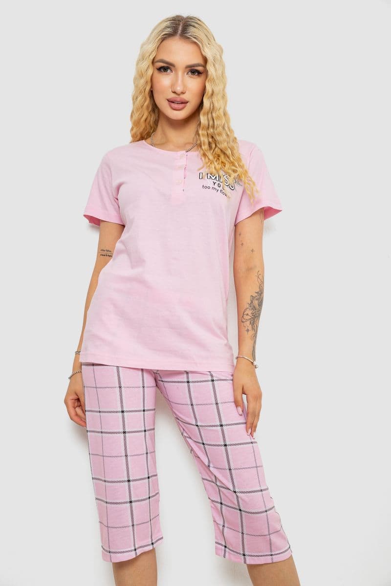 Піжама жіноча з принтом, колір рожевий, 243R10230 - зображення 1