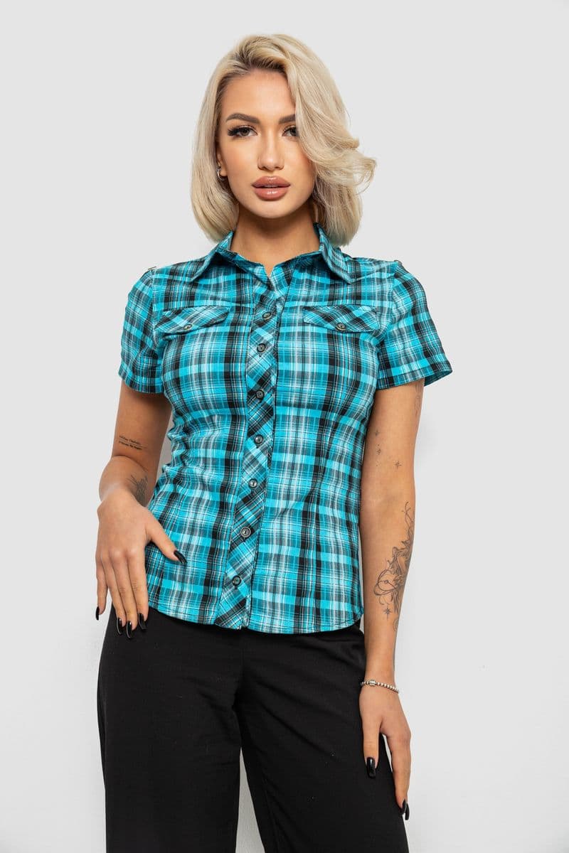 Сорочка жіноча в клітинку, колір бірюзовий, 230R065 - зображення 1