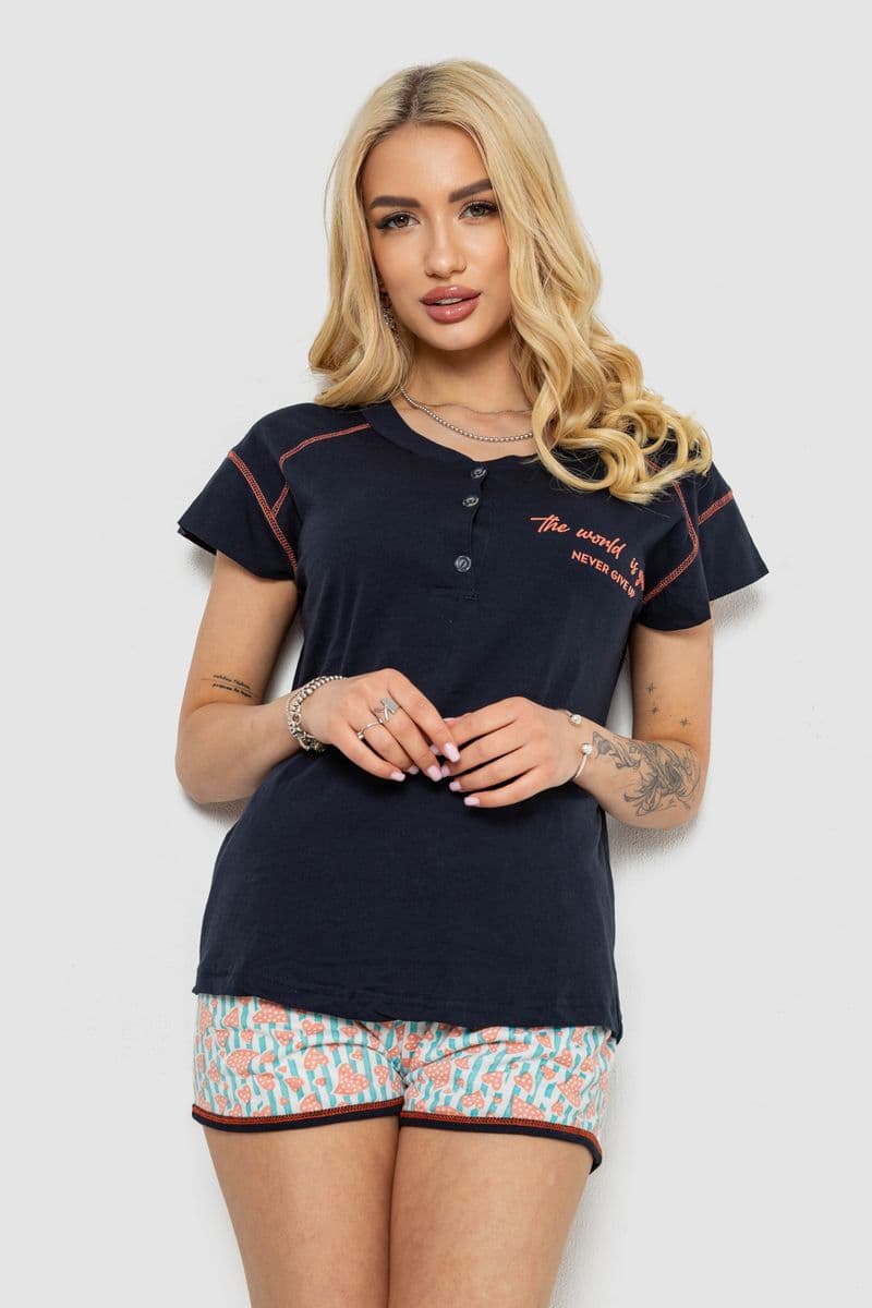 Піжама жіноча з принтом, колір синій, 243R0004-P18 - зображення 1