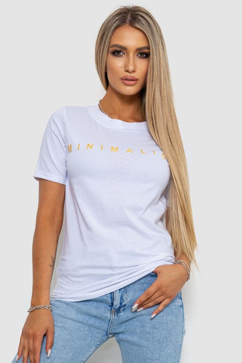 Футболка жіноча з принтом, колір білий, 238R57379 - зображення 1