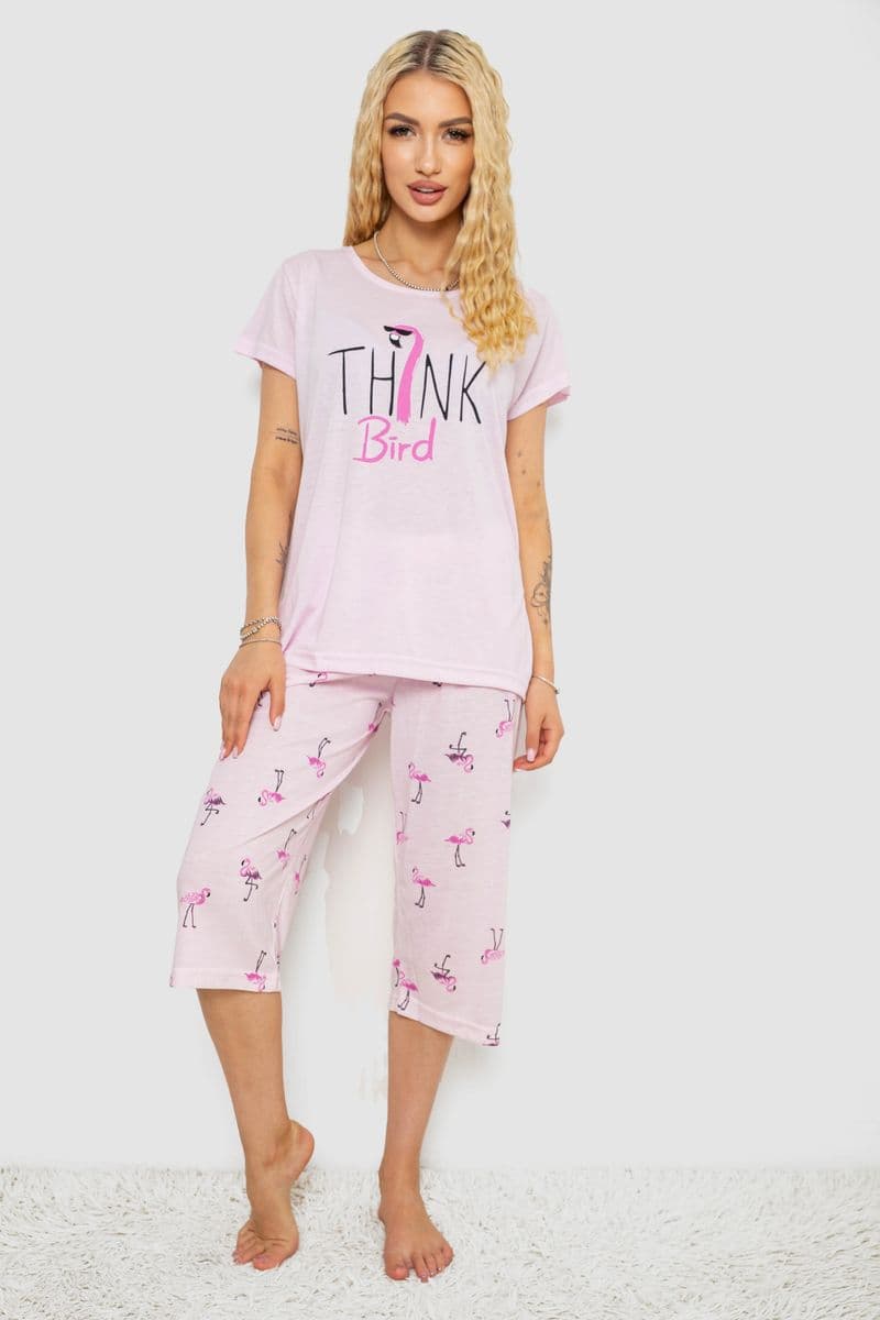 Піжама жіноча з принтом, колір рожевий, 243R7156 - зображення 1