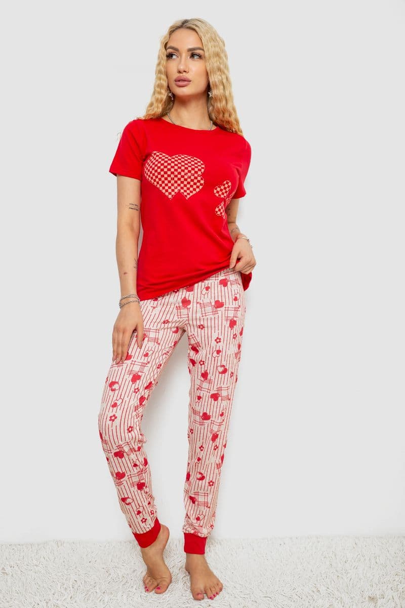 Піжама жіноча з принтом, колір червоний, 243R15726 - зображення 1