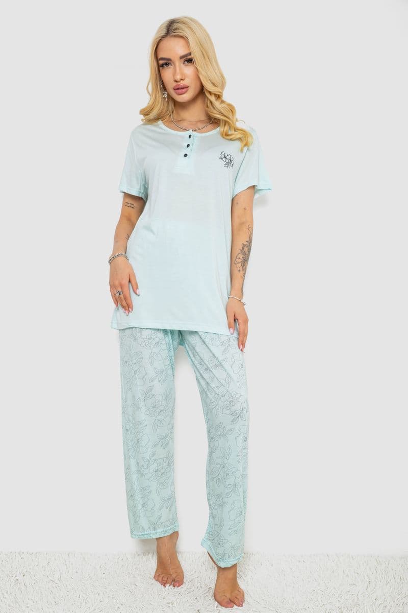 Піжама жіноча з принтом, колір м'ятний, 243R6623 - зображення 1