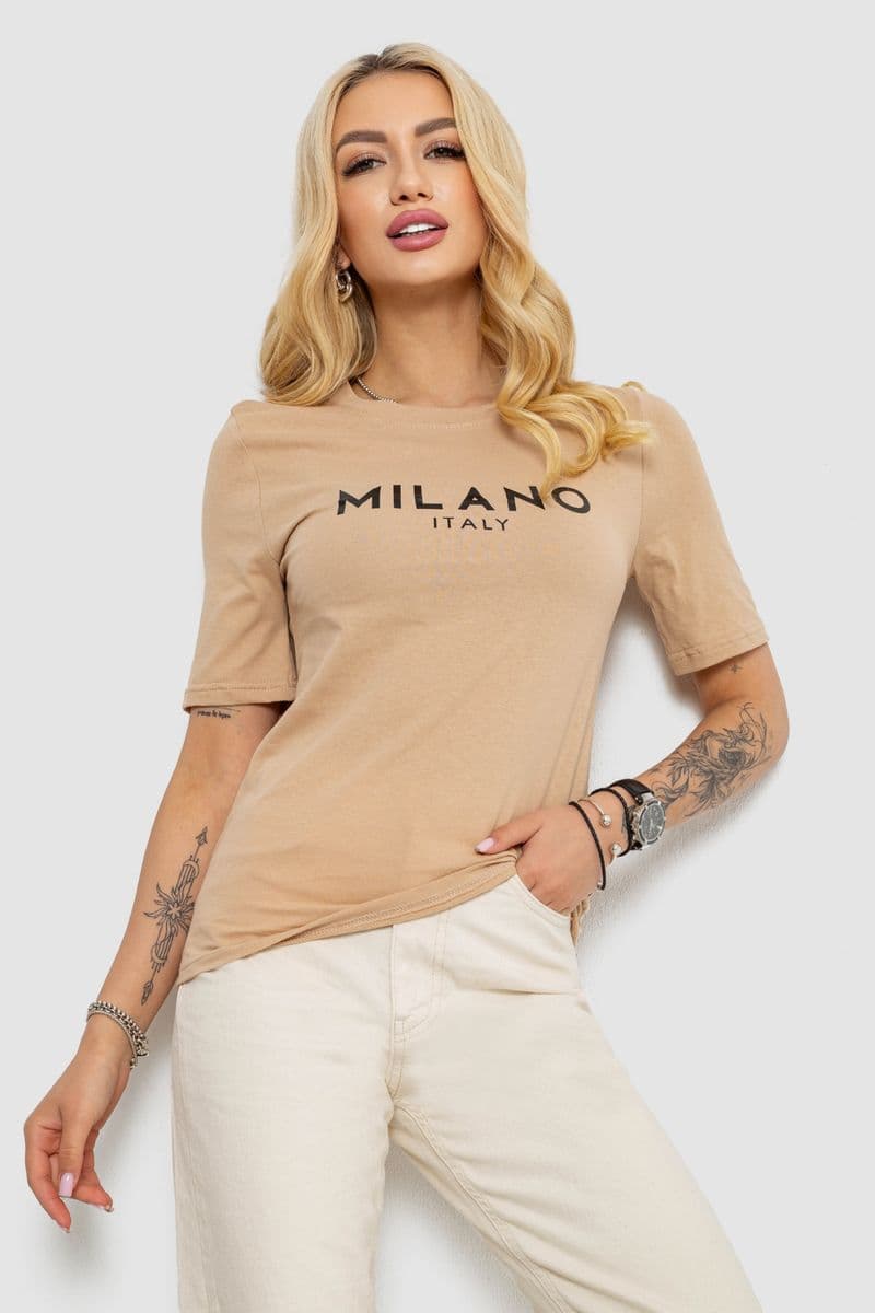 Футболка жіноча з принтом, колір бежевий, 241R134 - зображення 1