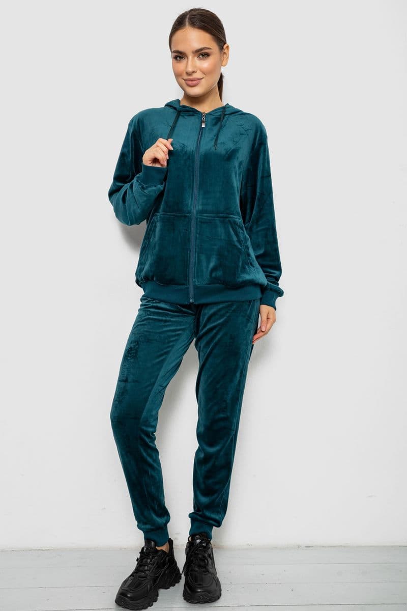 Спортивний костюм жіночий велюровий, колір зелений, 244R9135 - зображення 1