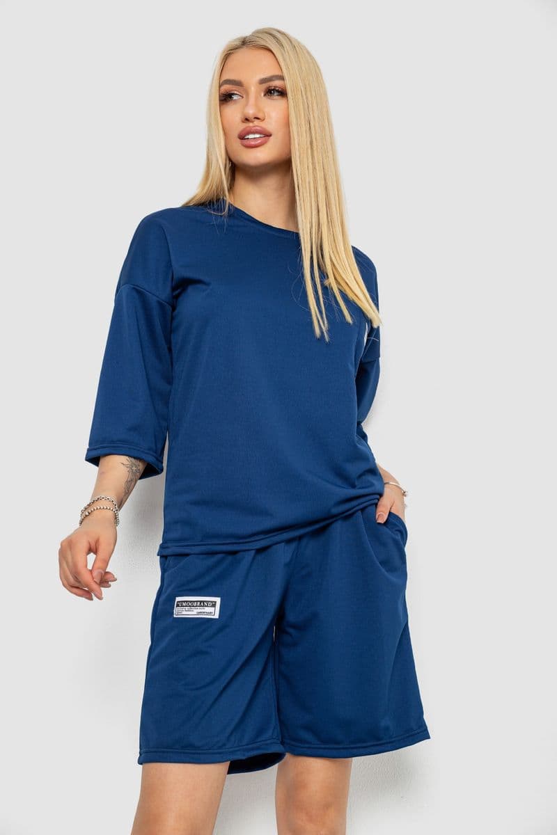Костюм жіночий однотонний, колір синій, 238R116-1 - зображення 1
