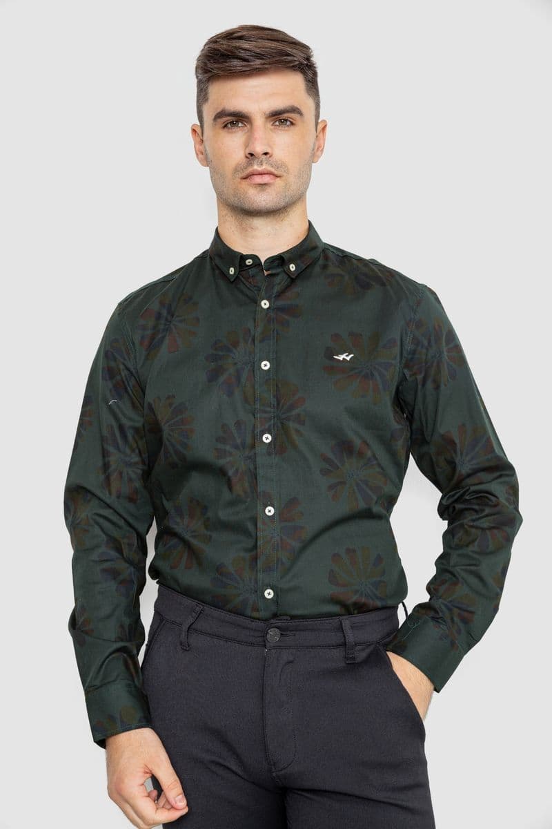 Сорочка чоловіча з принтом, колір темно-зелений, 247R116 - зображення 1
