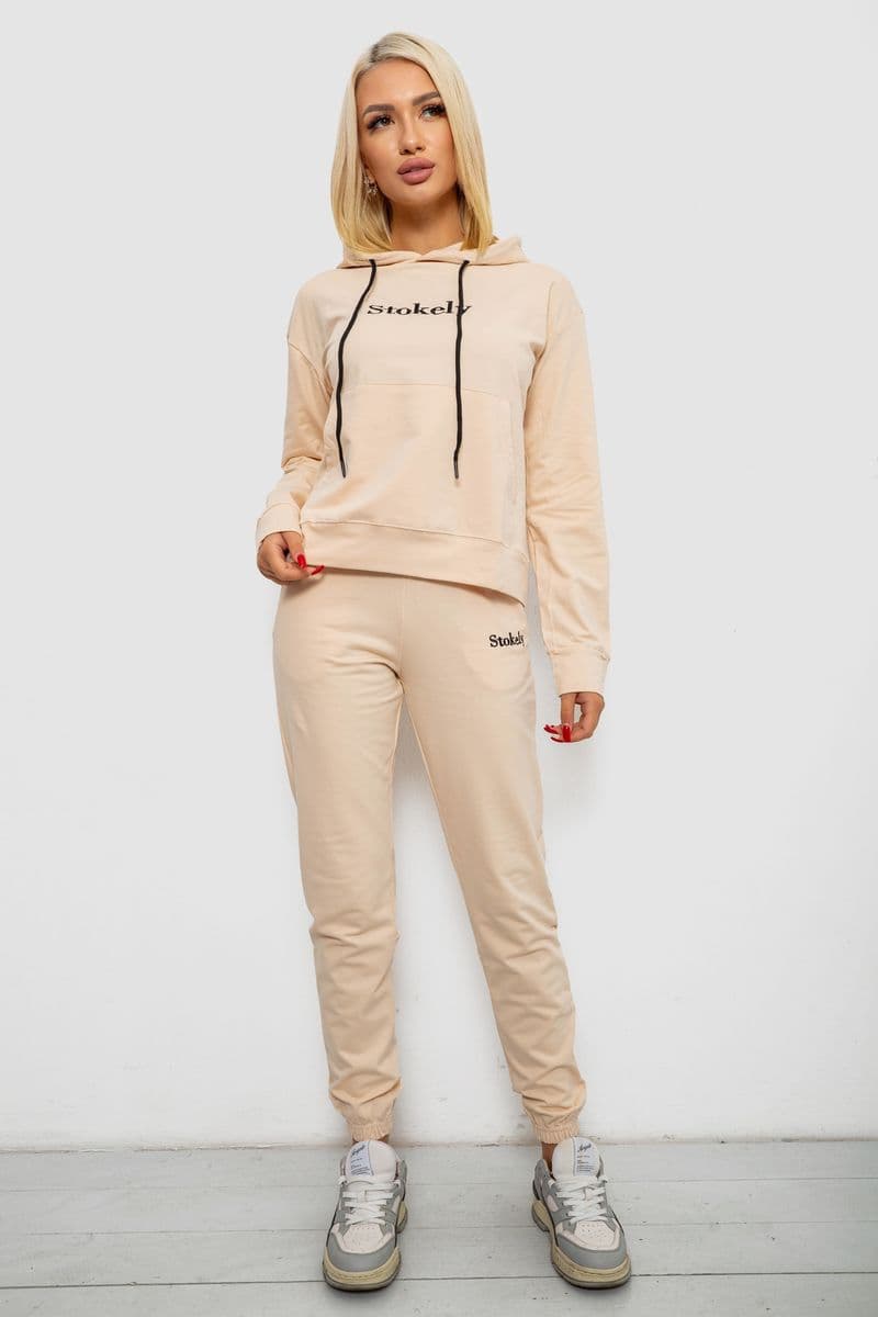 Спортивний костюм жіночий двонитка, колір бежевий, 214R1419-006 - зображення 1