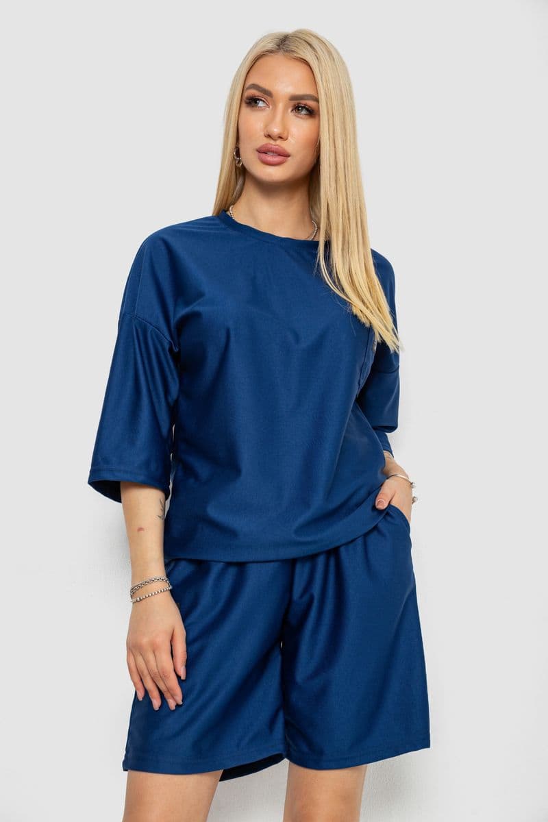 Костюм жіночий однотонний, колір темно-синій, 238R116 - зображення 1