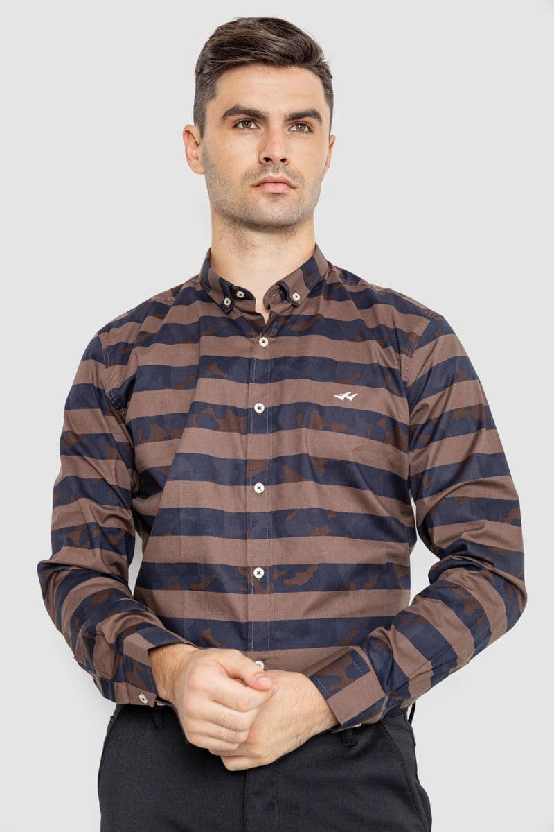 Сорочка чоловіча повсякденна, колір коричнево-синій, 247R408 - зображення 1