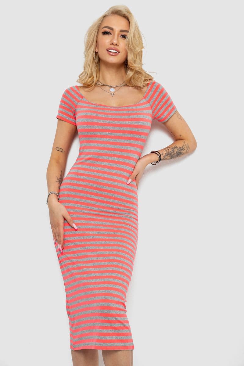 Сукня в смужку, колір сіро-рожевий, 244R536-1 - зображення 1