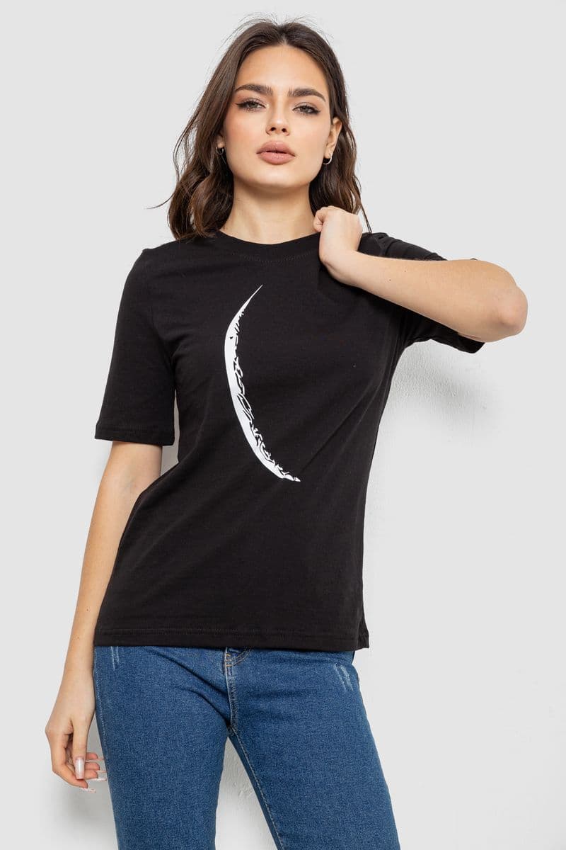 Футболка жіноча з принтом, колір чорний, 241R1830 - зображення 1
