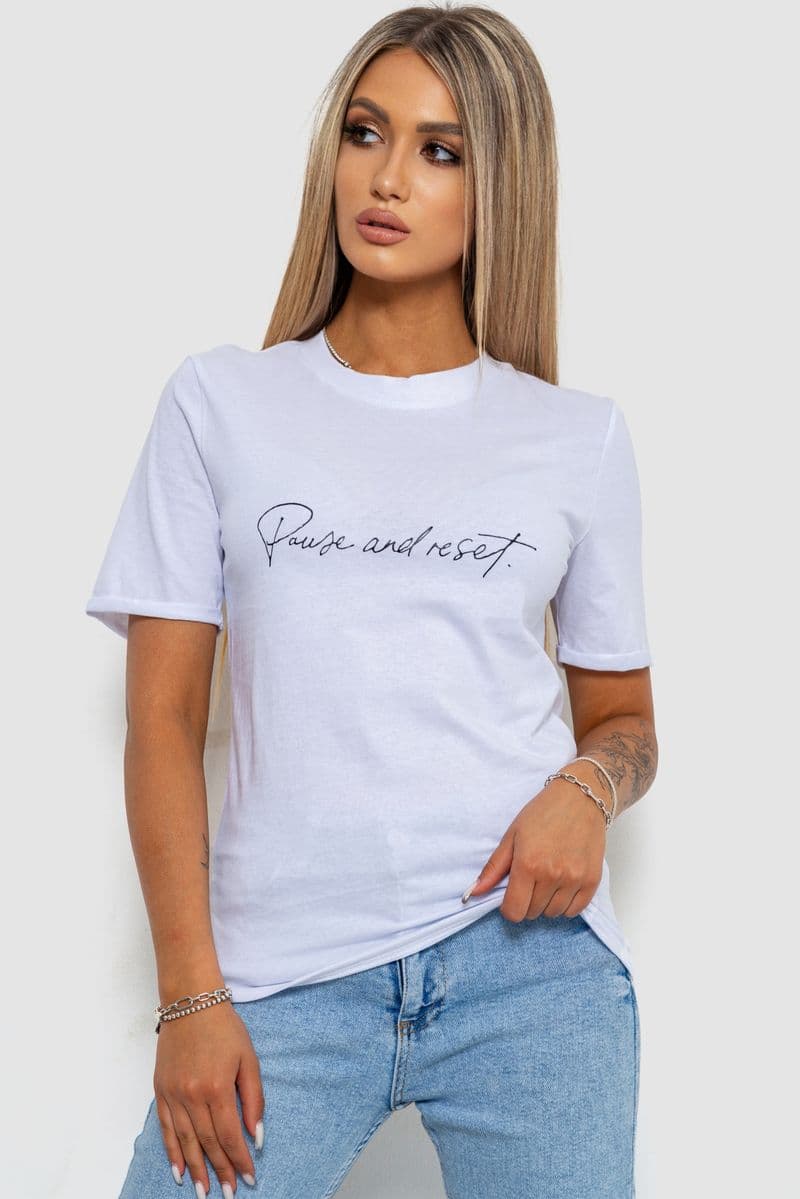 Футболка жіноча з принтом, колір білий, 238R57395 - зображення 1