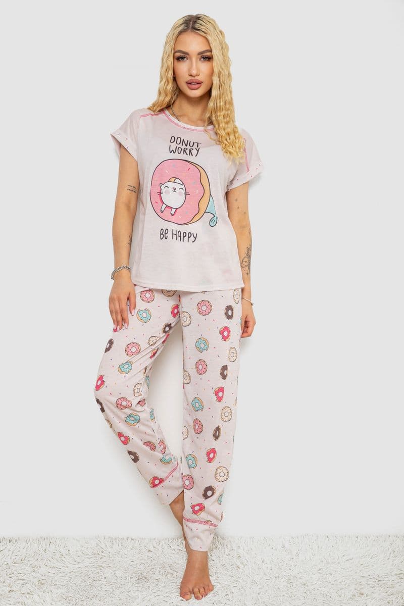 Піжама жіноча з принтом, колір пудровий, 243R6015 - зображення 1