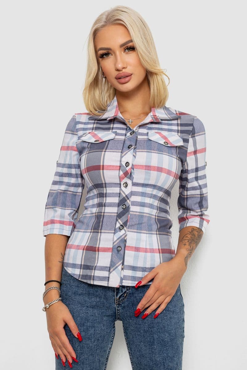 Сорочка жіноча в клітку, колір молочно-сірий, 230R063 - зображення 1