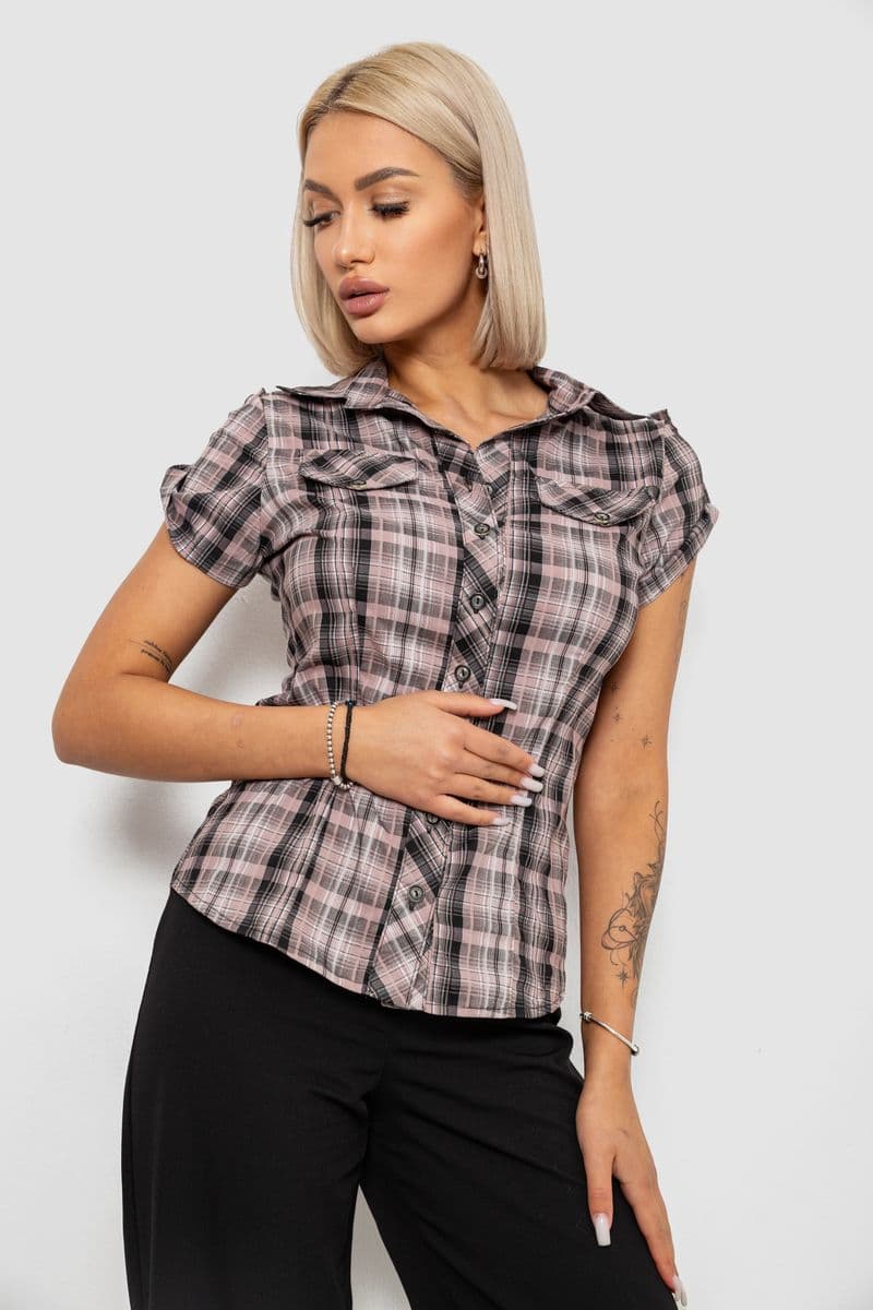 Сорочка жіноча в клітинку, колір темно-пудровий, 230R065 - зображення 1