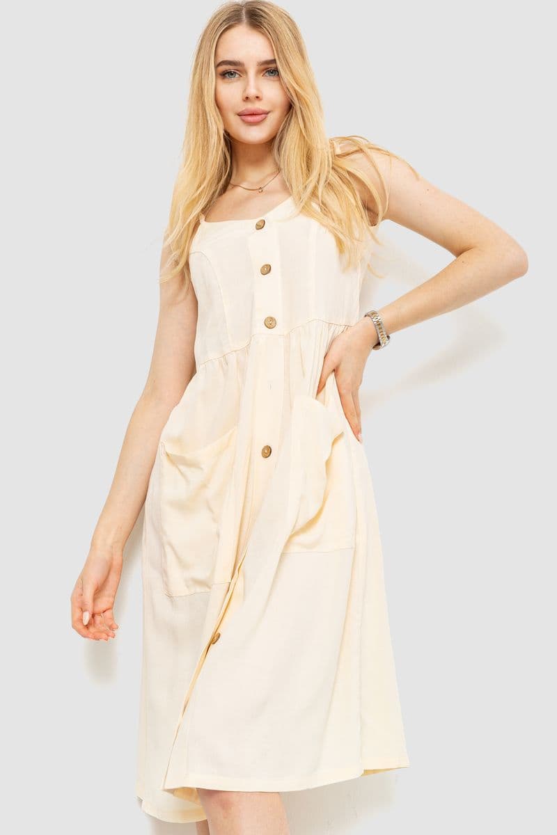 Сарафан повсякденний однотонний, колір світло-бежевий, 102R333 - зображення 1