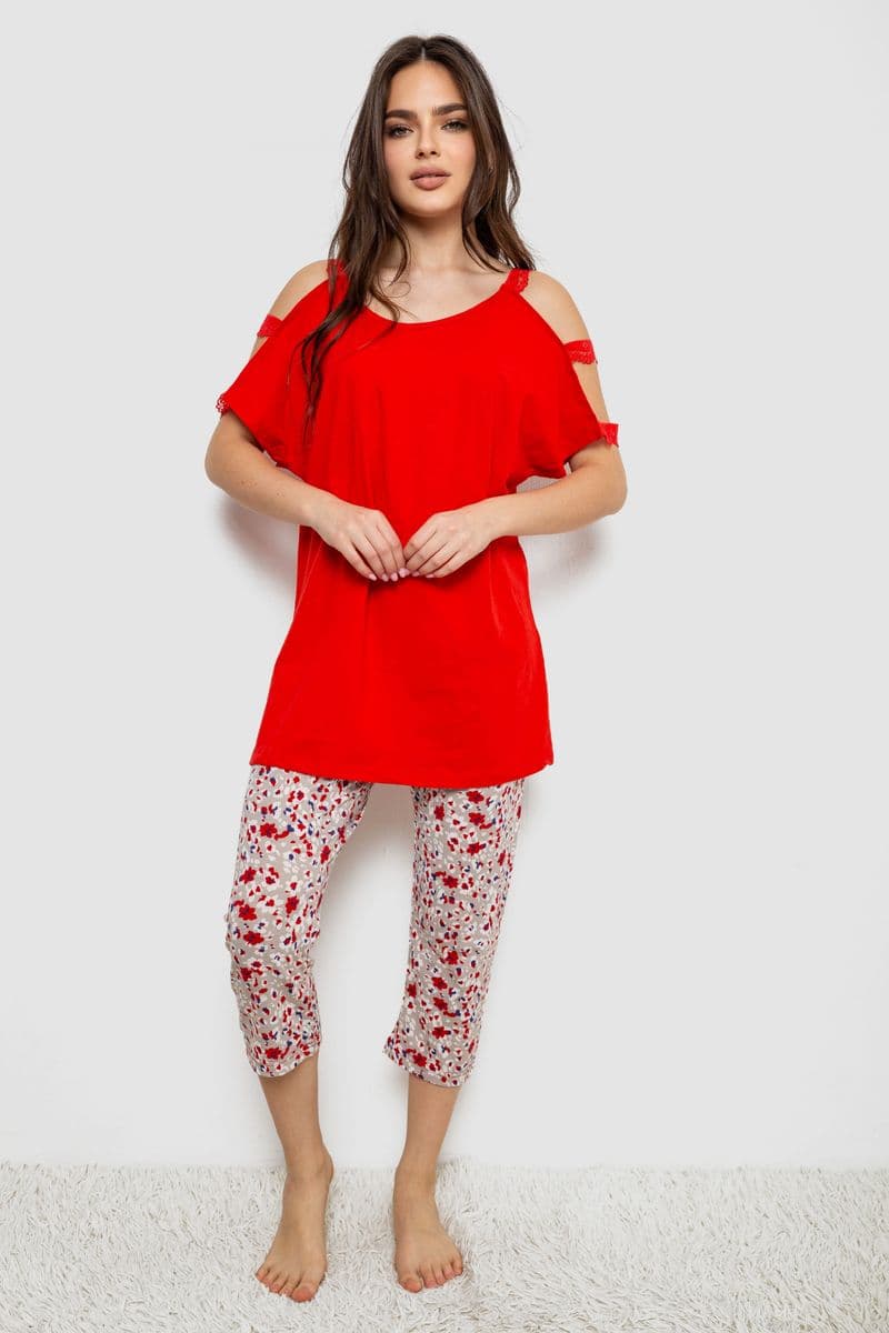 Жіноча піжама з принтом, колір червоний, 243R1602-018 - зображення 1