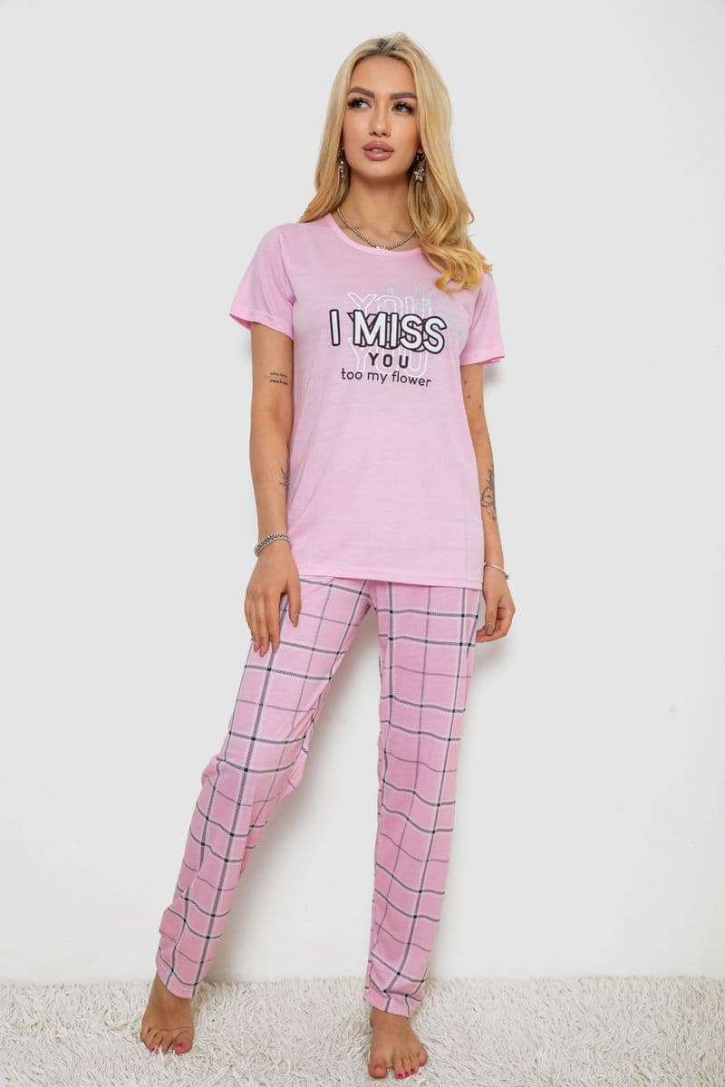 Піжама жіноча з принтом, колір рожевий, 243R10290 - зображення 1