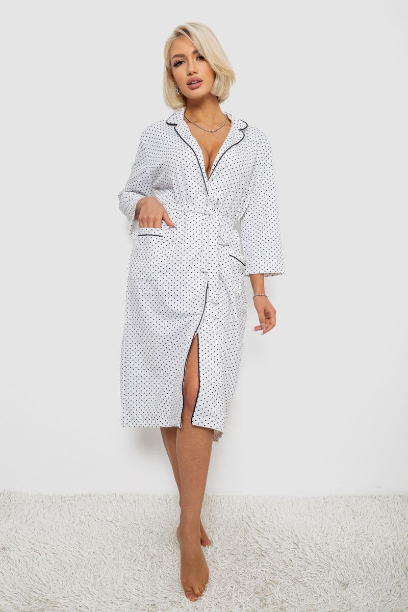Халат жіночий домашній в горошок, колір білий, 257R334 - зображення 1