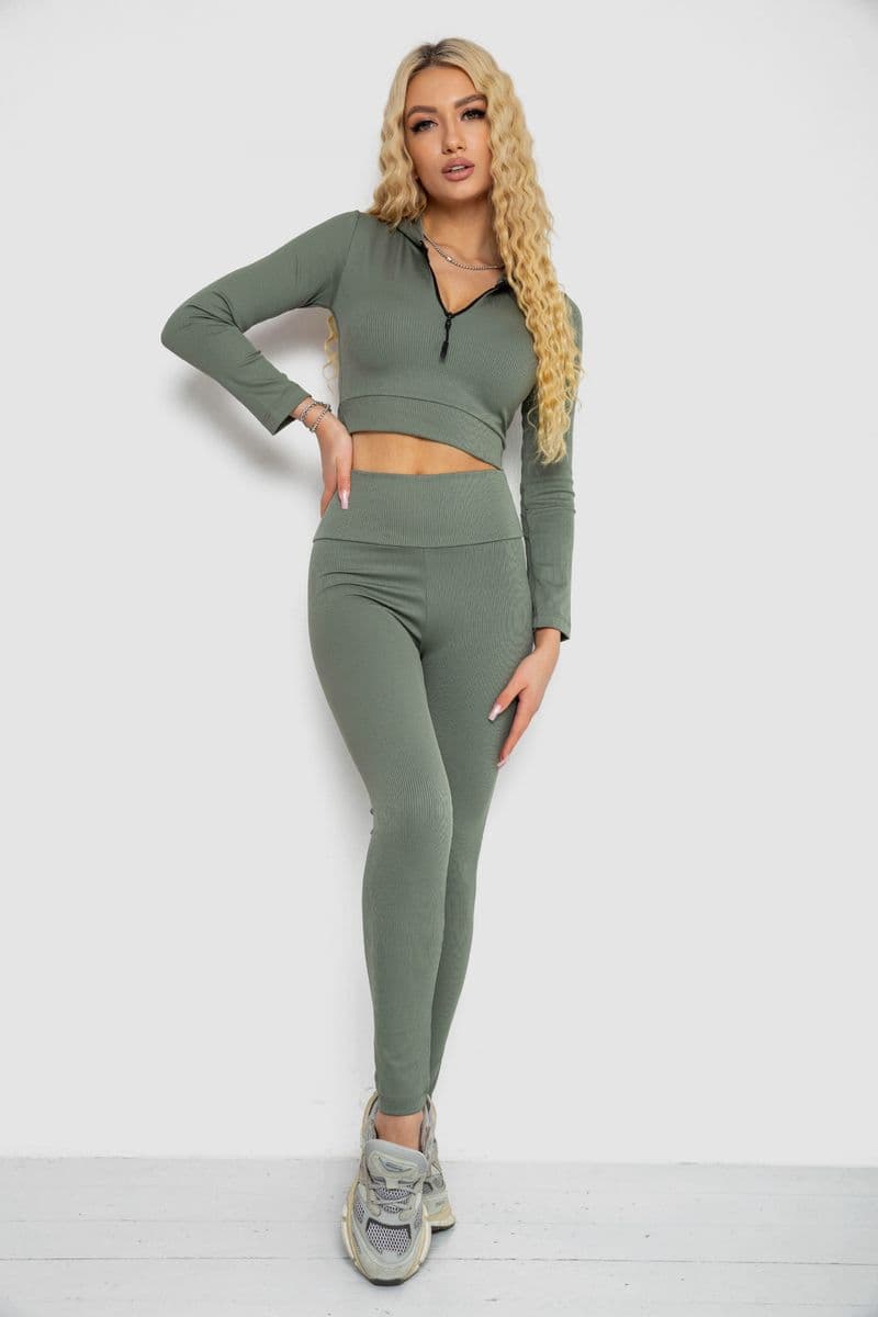 Костюм жіночий в рубчик, колір оливковий, 221R3320 - зображення 1