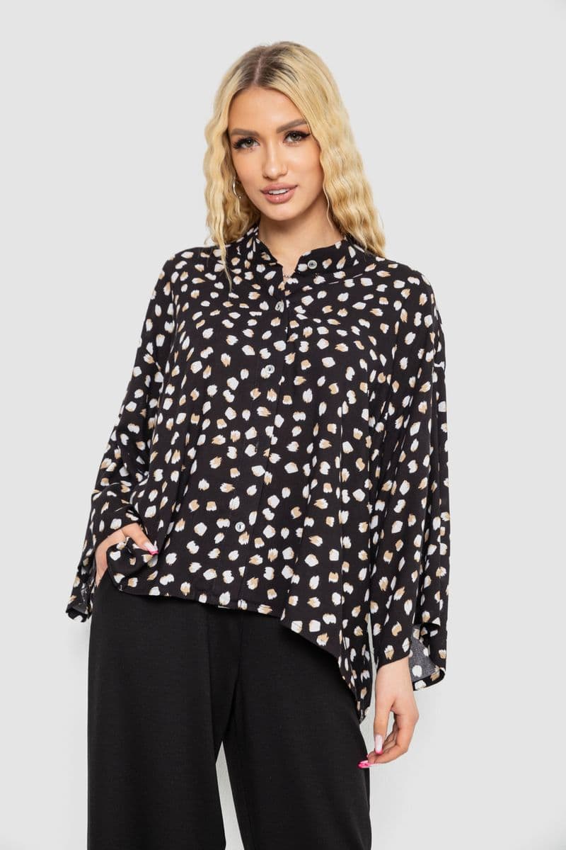 Сорочка жіноча вільного крою з принтом, колір чорний, 102R5228-1 - зображення 1