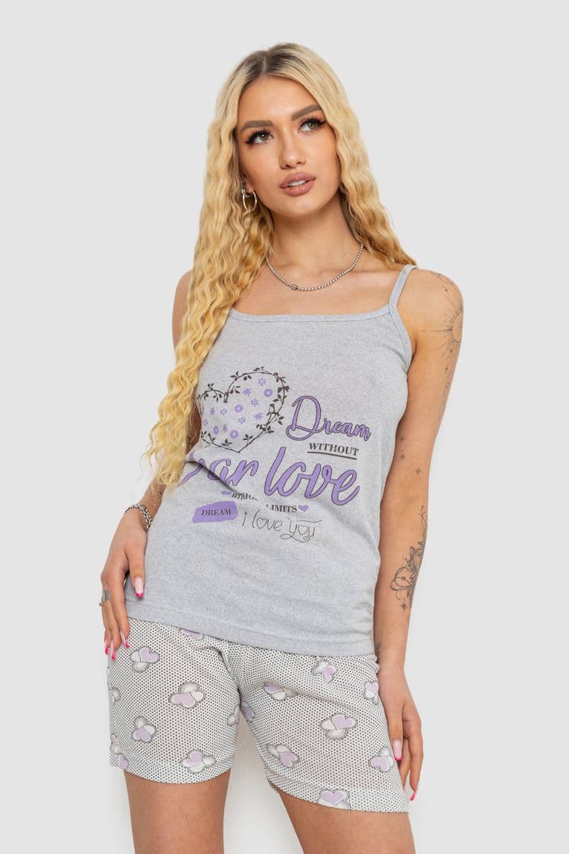 Жіноча піжама з принтом, колір сірий, 238R3128 - зображення 1