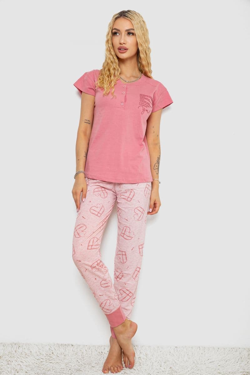 Піжама жіноча з принтом, колір пудровий, 243R0004-P4 - зображення 1