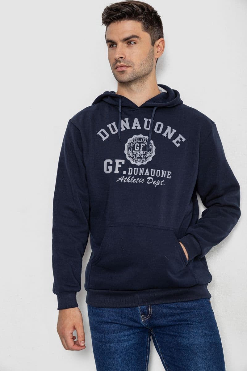 Худі чоловічий на флісі з капюшоном, колір темно-синій, 244R2197 - зображення 1