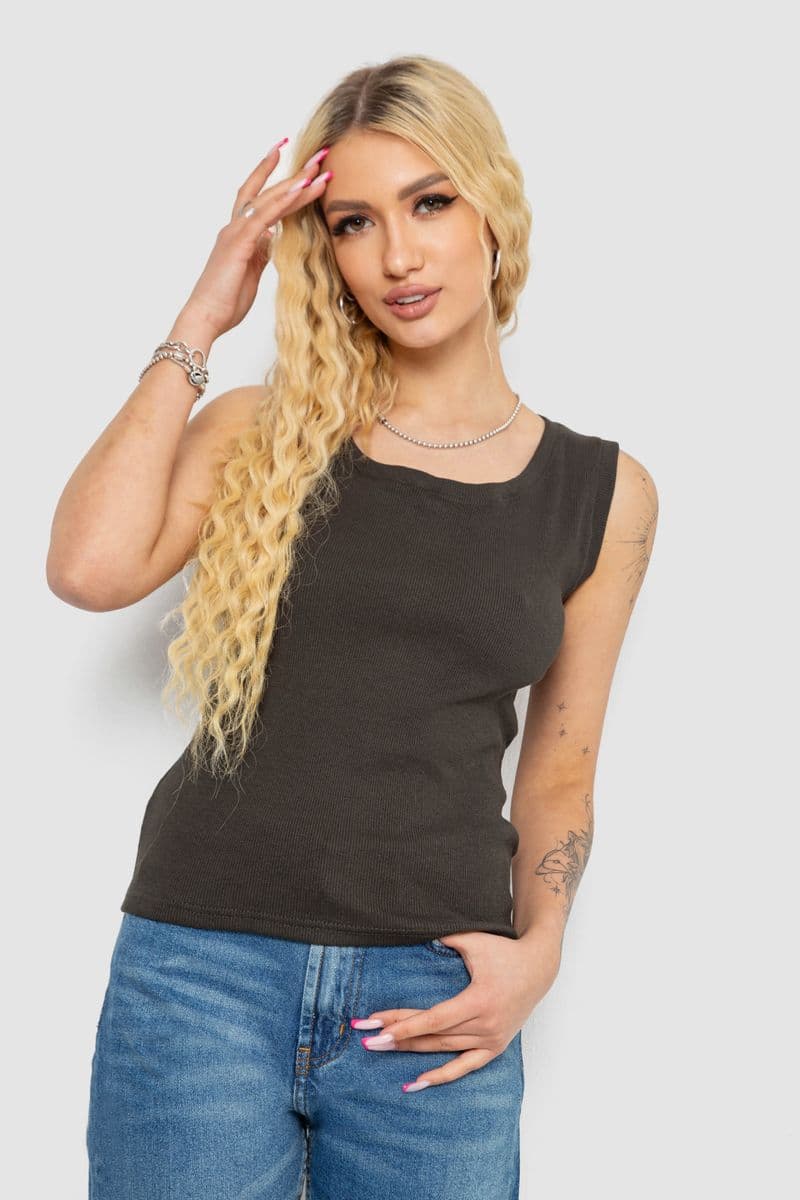 Майка жіноча в рубчик, колір хакі, 238R117 - зображення 1