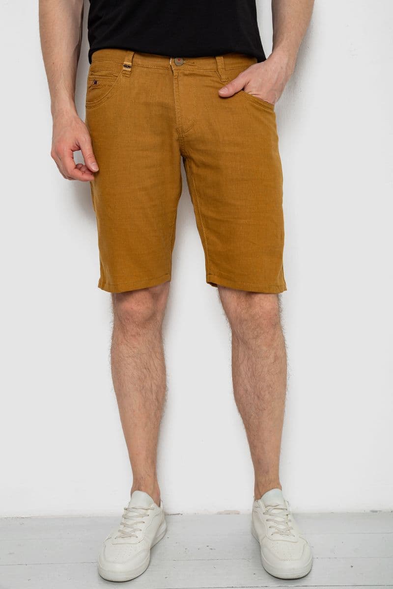 Шорти чоловічі однотонні, колір темно-гірчичний, 238R2485 - зображення 1