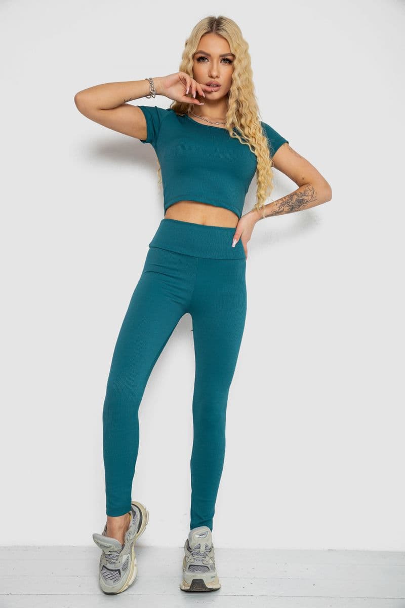 Костюм жіночий в рубчик, колір петроль, 221R3609 - зображення 1