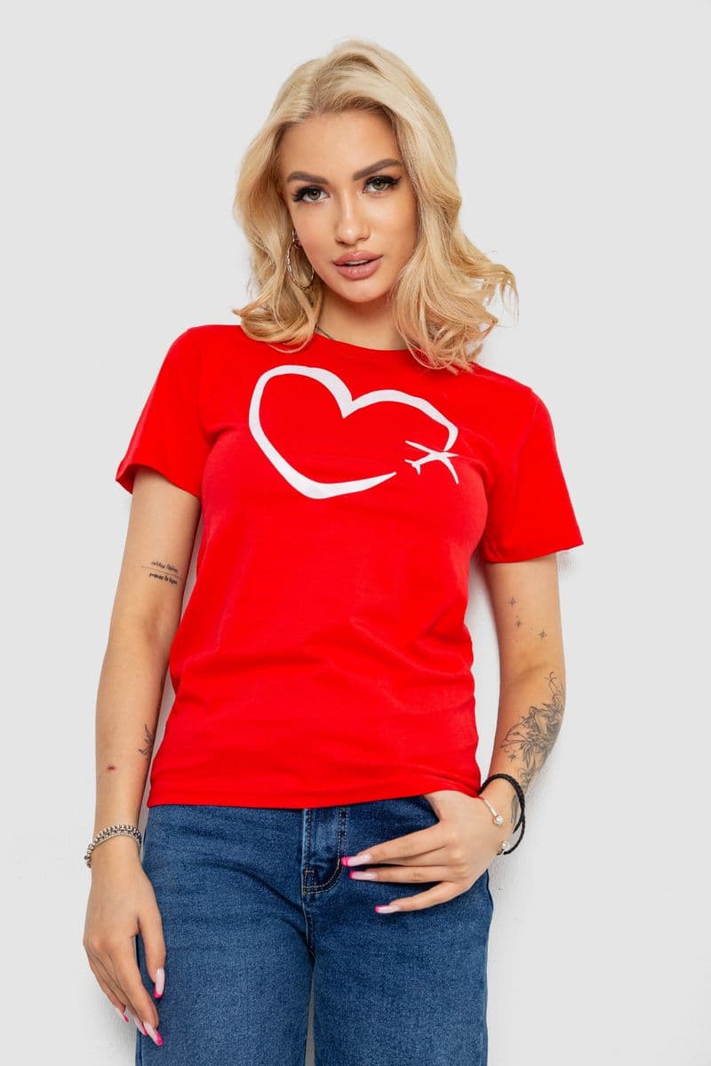 Футболка жіноча з принтом, колір червоний, 238R554 - зображення 1